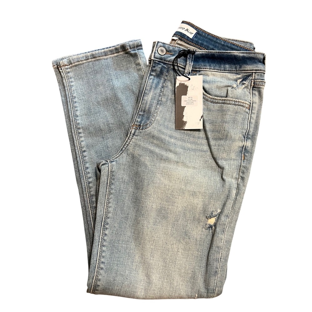 STUDIO BLUE Jeans Womens 29 Light Blue Workaholic Straight Leg Distressed NWT